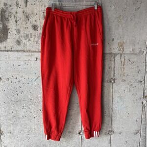 Adidas Pants Womens Small Red Fleece Jogger Sweatpants‎ Trefoil Cuffed 3 Stripe